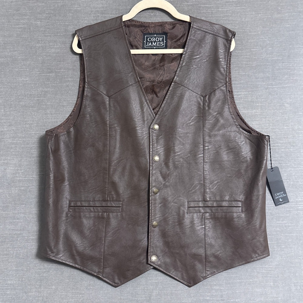NEW Cody James Vest XL Brown Deadwood Western Faux Leather Cowboy Ranch